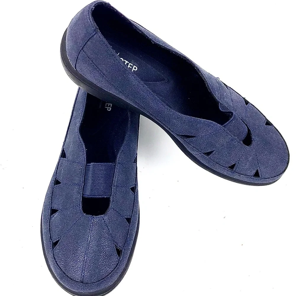 Flex Step Womens Memory Foam Emma Navy Flat Sz 7W